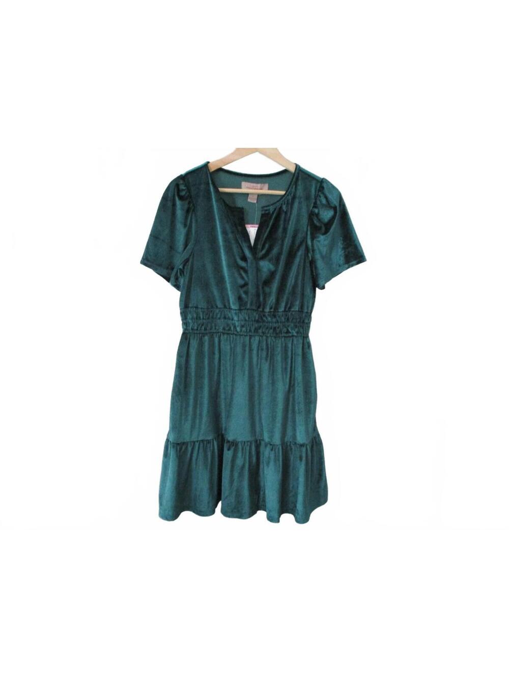 French Connection NWT Green Velvet Smocked Dress Holiday Party Small S